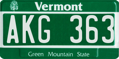 VT license plate AKG363