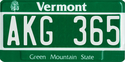 VT license plate AKG365