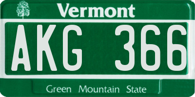 VT license plate AKG366