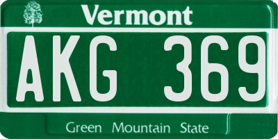 VT license plate AKG369