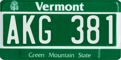 VT license plate AKG381