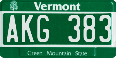 VT license plate AKG383