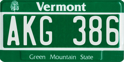 VT license plate AKG386