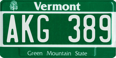 VT license plate AKG389