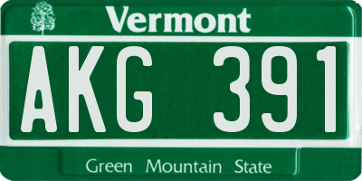 VT license plate AKG391