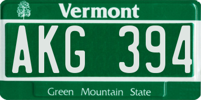VT license plate AKG394