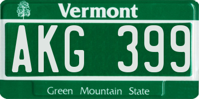 VT license plate AKG399