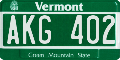VT license plate AKG402