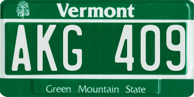 VT license plate AKG409