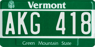 VT license plate AKG418