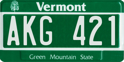 VT license plate AKG421