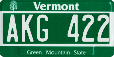 VT license plate AKG422