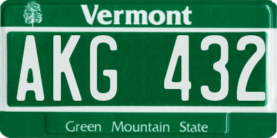 VT license plate AKG432