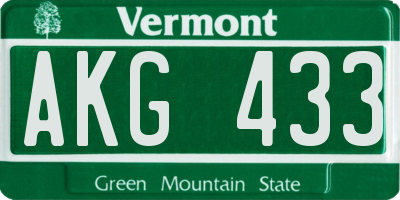 VT license plate AKG433