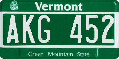 VT license plate AKG452