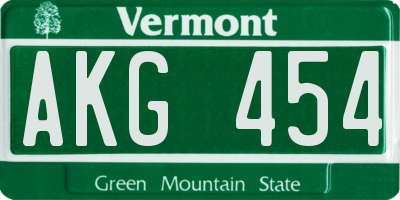 VT license plate AKG454