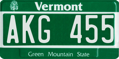 VT license plate AKG455