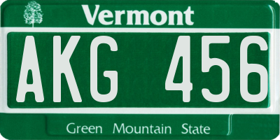VT license plate AKG456
