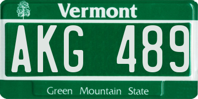 VT license plate AKG489