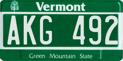VT license plate AKG492