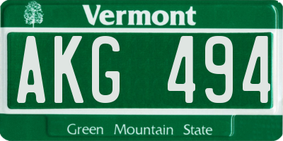 VT license plate AKG494