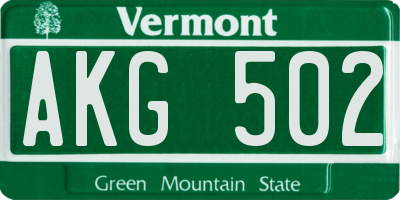 VT license plate AKG502