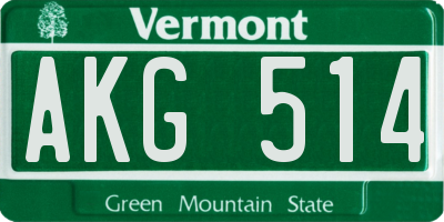 VT license plate AKG514