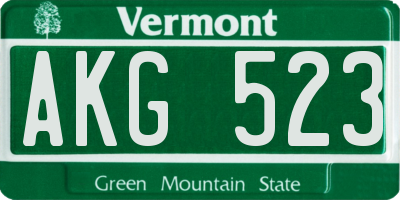 VT license plate AKG523