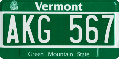 VT license plate AKG567