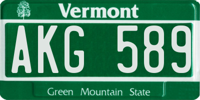 VT license plate AKG589