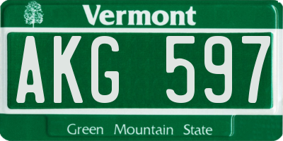 VT license plate AKG597