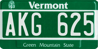 VT license plate AKG625