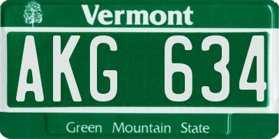 VT license plate AKG634