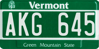 VT license plate AKG645