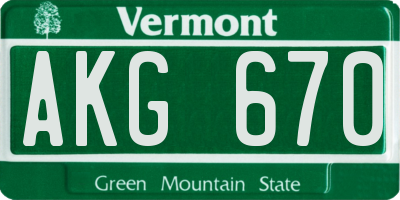 VT license plate AKG670