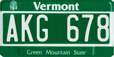 VT license plate AKG678