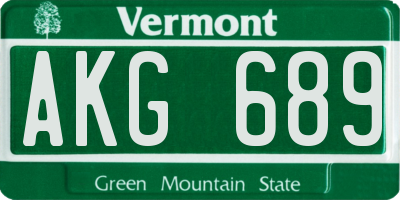 VT license plate AKG689