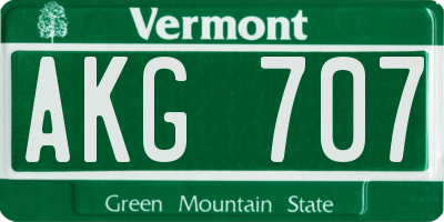 VT license plate AKG707