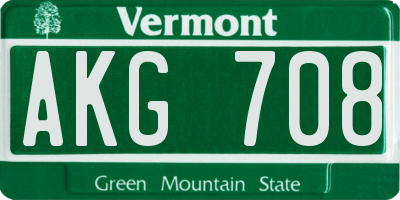VT license plate AKG708