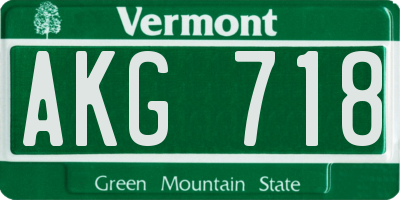 VT license plate AKG718