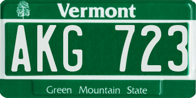 VT license plate AKG723