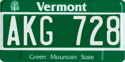 VT license plate AKG728