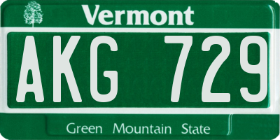 VT license plate AKG729
