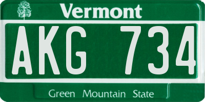 VT license plate AKG734