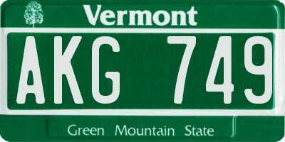 VT license plate AKG749