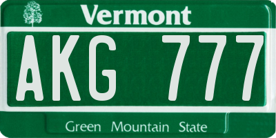 VT license plate AKG777