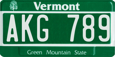 VT license plate AKG789