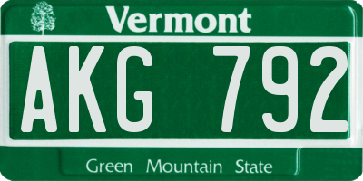 VT license plate AKG792