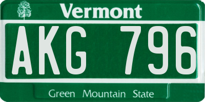VT license plate AKG796