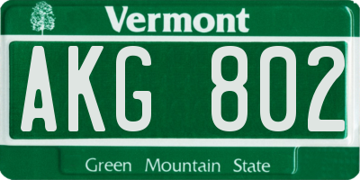 VT license plate AKG802